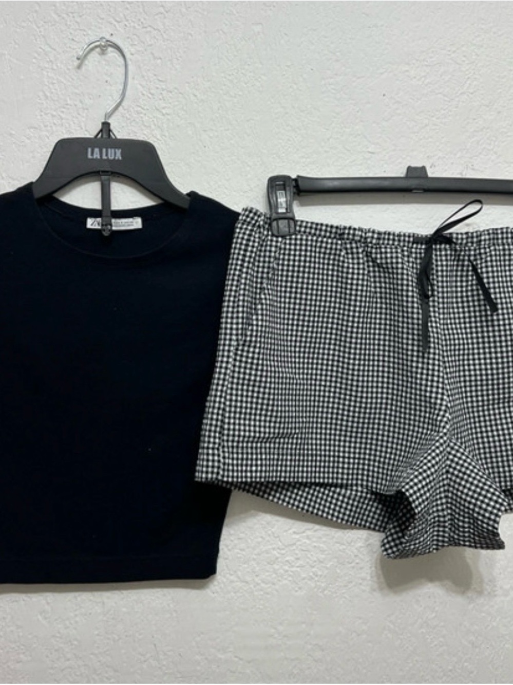 Zara Black & White Gingham Drawstring Shorts
